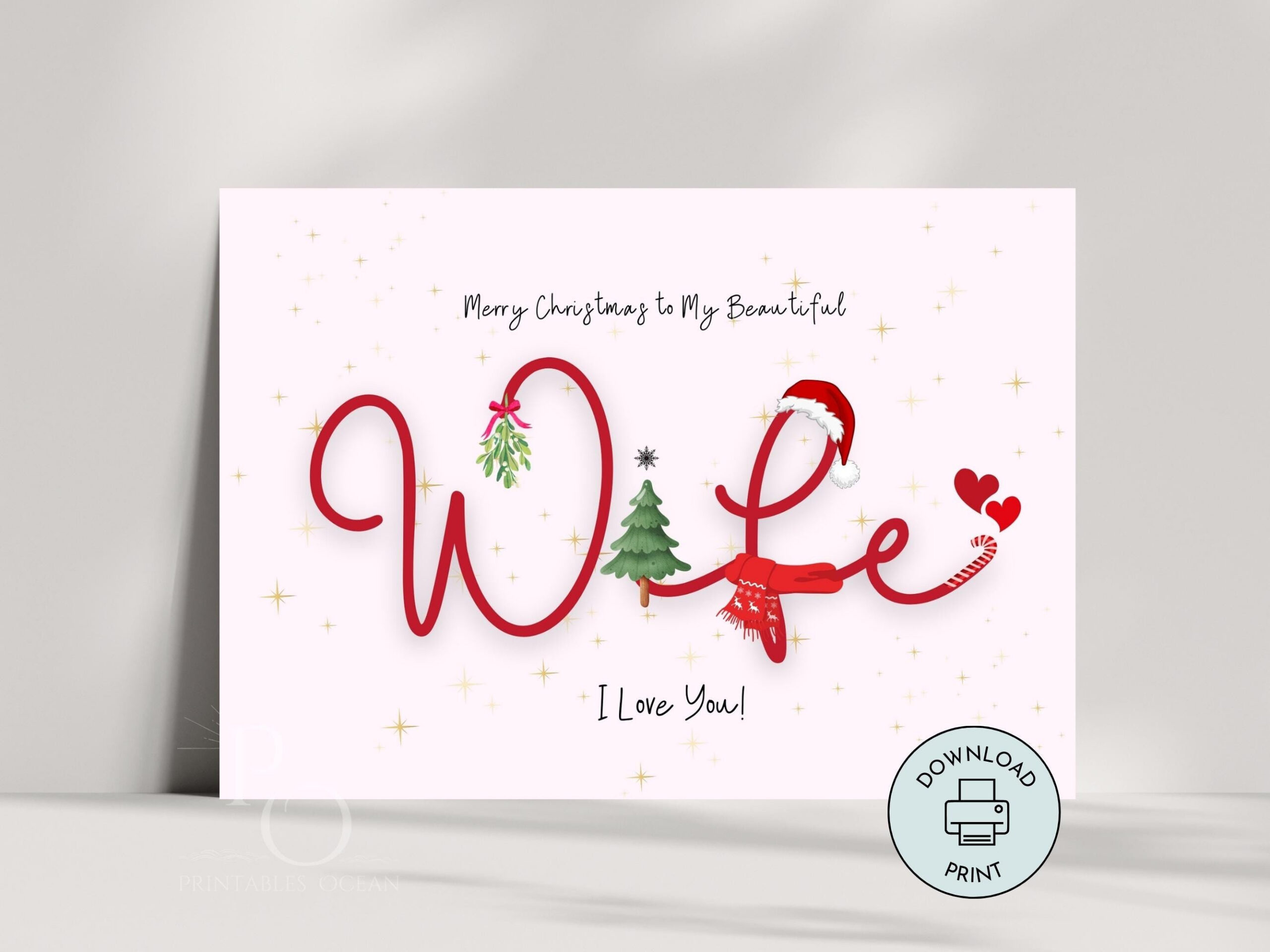 Printable Christmas Card For Wife, Merry Christmas Wife Card, Xmas with regard to Printable Christmas Card For Wife with Love
