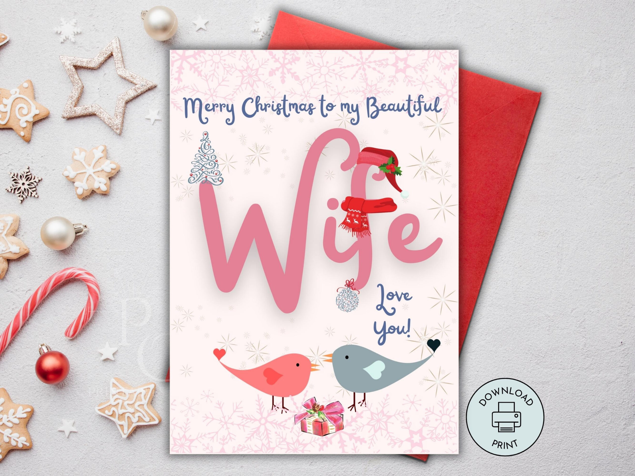Printable Christmas Card For Wife, Merry Christmas Wife Card, Xmas within Free Printable Christmas Card For Wife