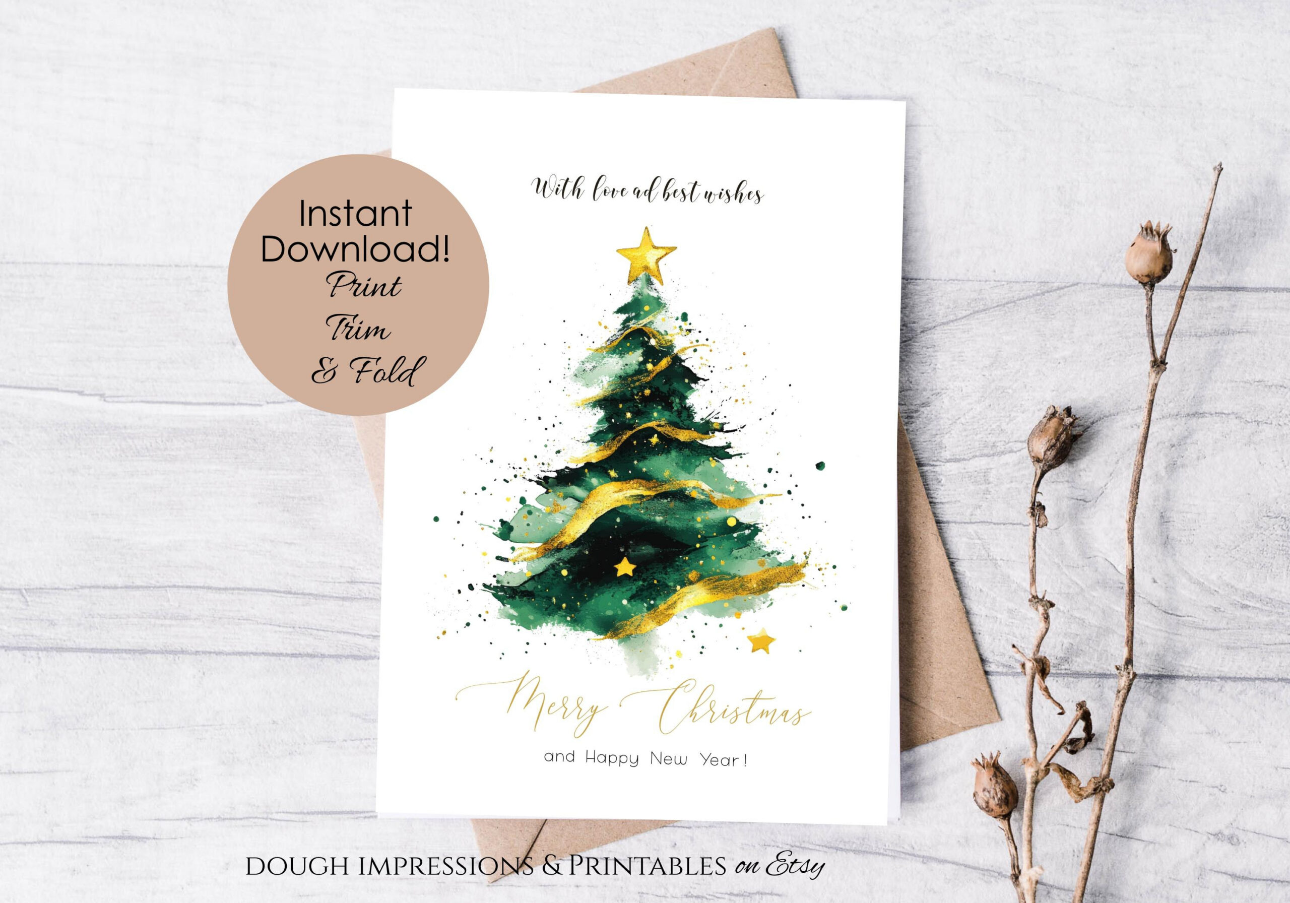 Printable Christmas Card Modern Abstract Instant Download 5X7 inside 5X7 Printable Christmas Card