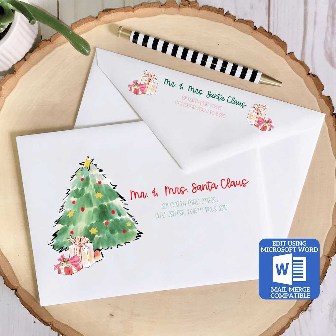 Printable Christmas Envelope Template | Christmas Tree Design intended for Printable Christmas Card Envelopes 5X7