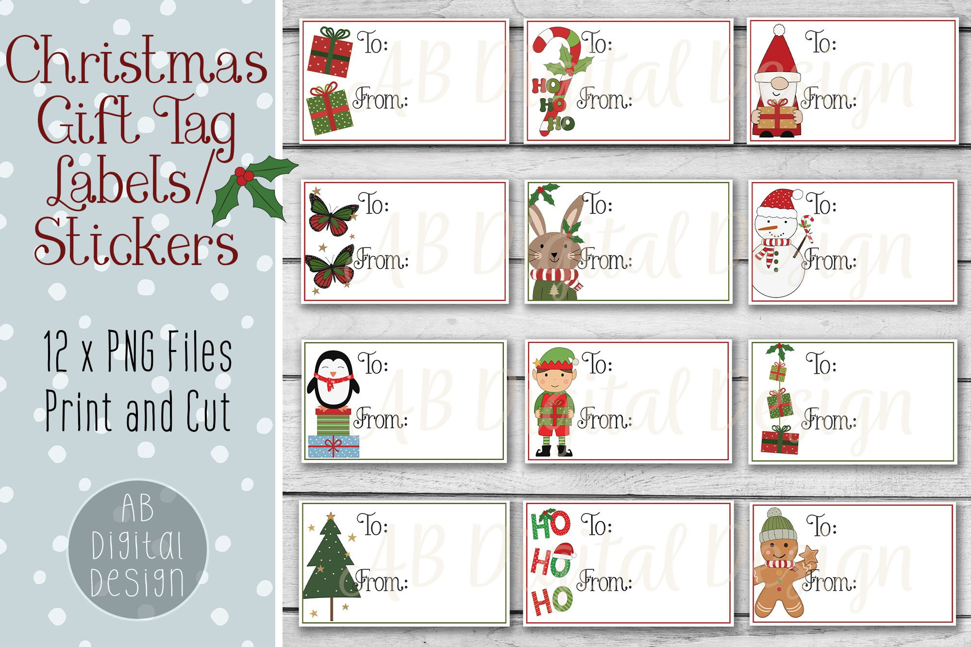 Printable Christmas Gift Tag Labels For Print And Cut in Printable Christmas Sticker Gift Tags
