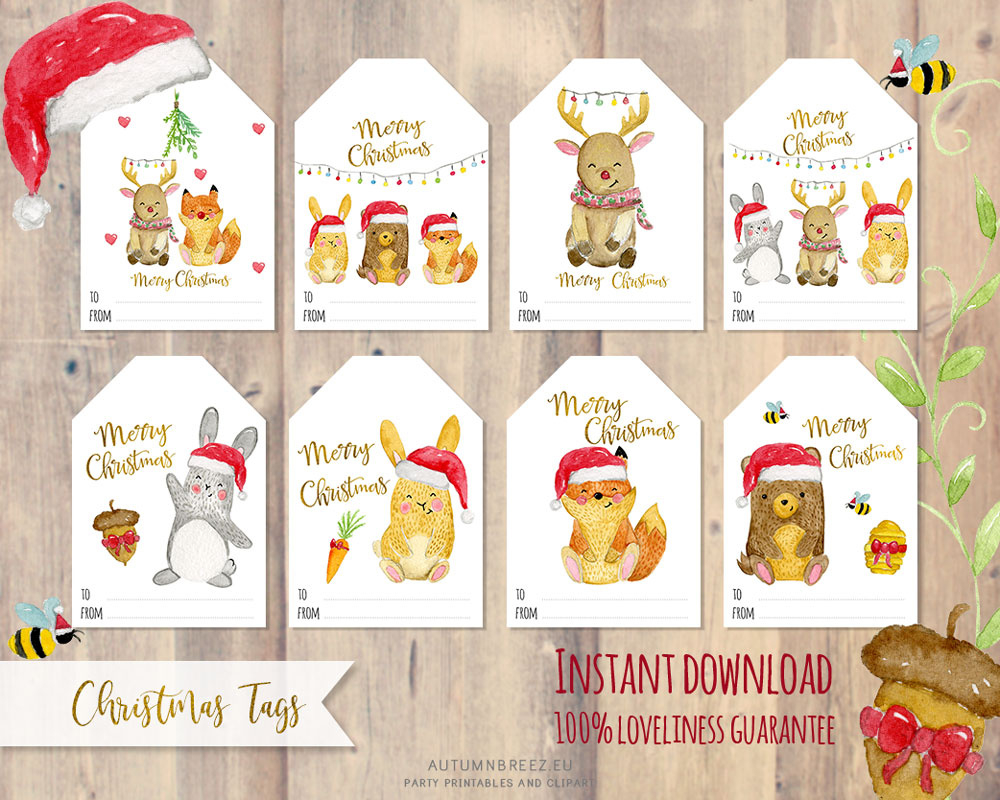 Printable Christmas Tags With Cute Woodland Animals throughout Cute Printable Christmas Tags