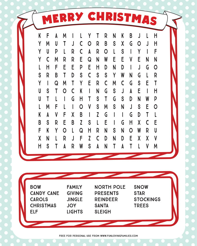 Printable Christmas Word Search - Fun Loving Families pertaining to Word Search Christmas Printable