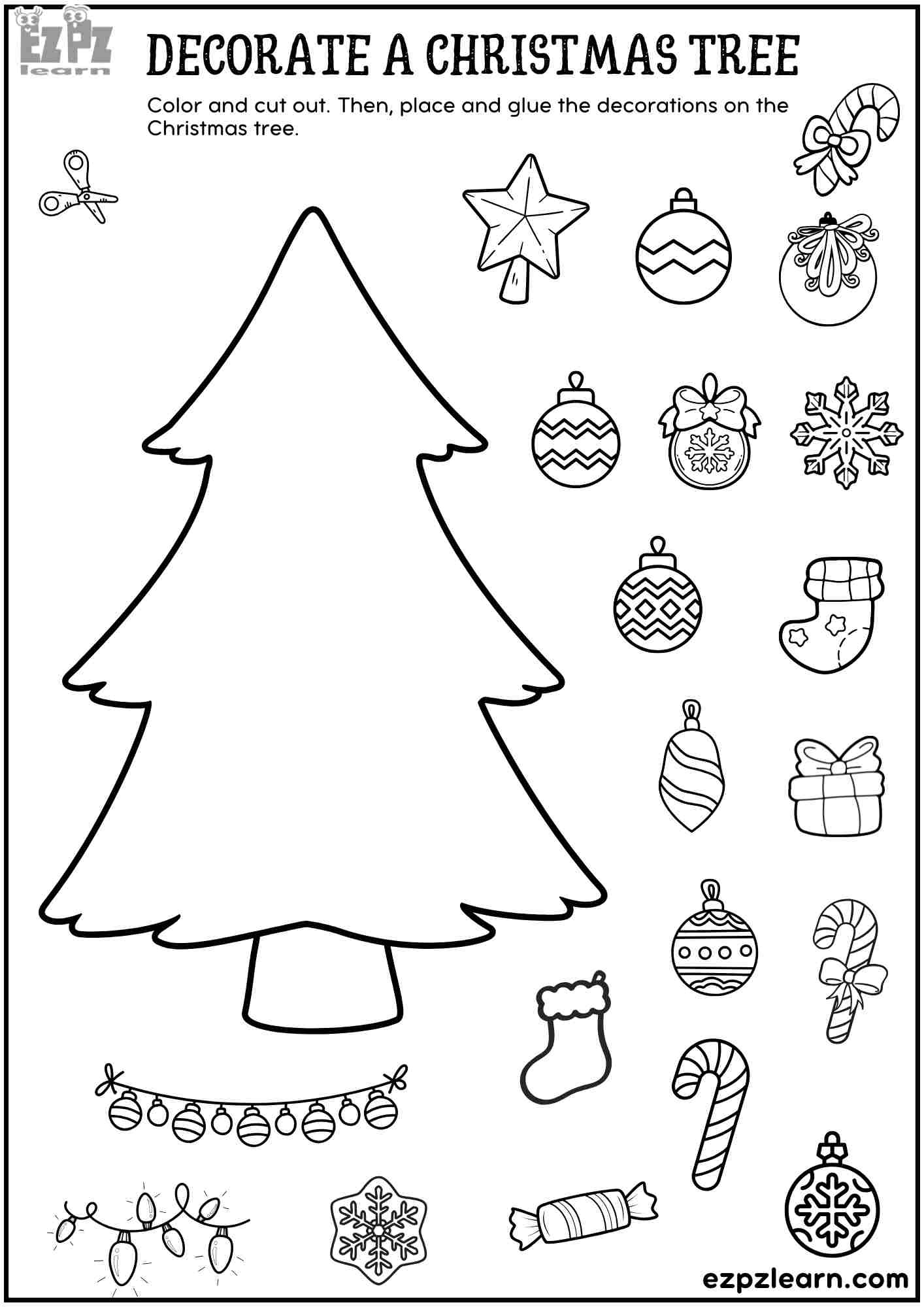 Printable Cut And Paste Decorate A Christmas Tree - Fun Diy in Christmas Tree Printable
