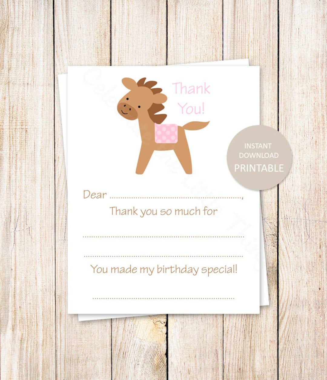 Printable Horse Thank You Cards: Girls Birthday, Pink Pony within Horse Thank You Cards Printable