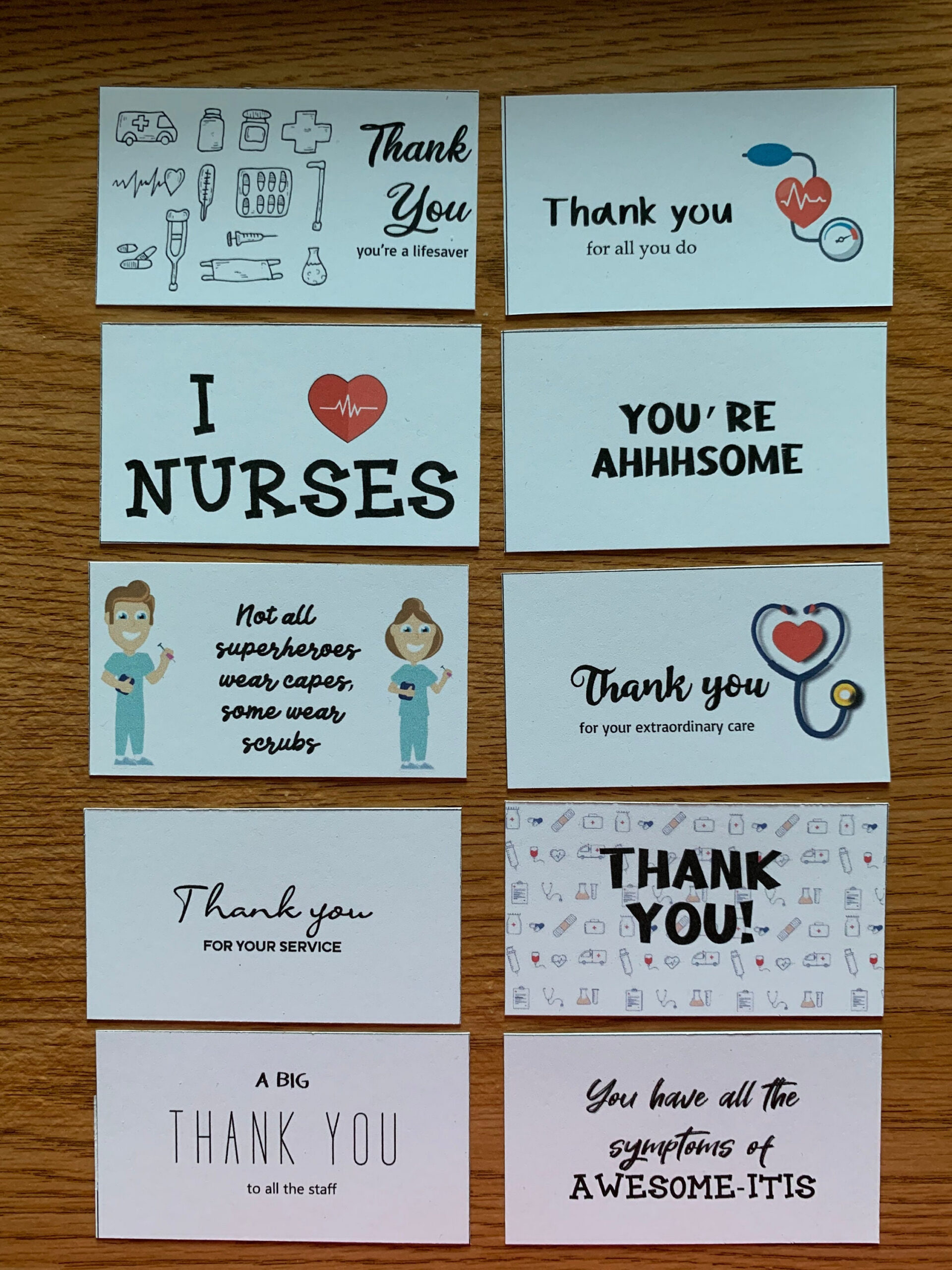 Printable Nurse Thank You Cards, Set Of 10, Mini Cards, Instant regarding Nurse Thank You Cards Printable