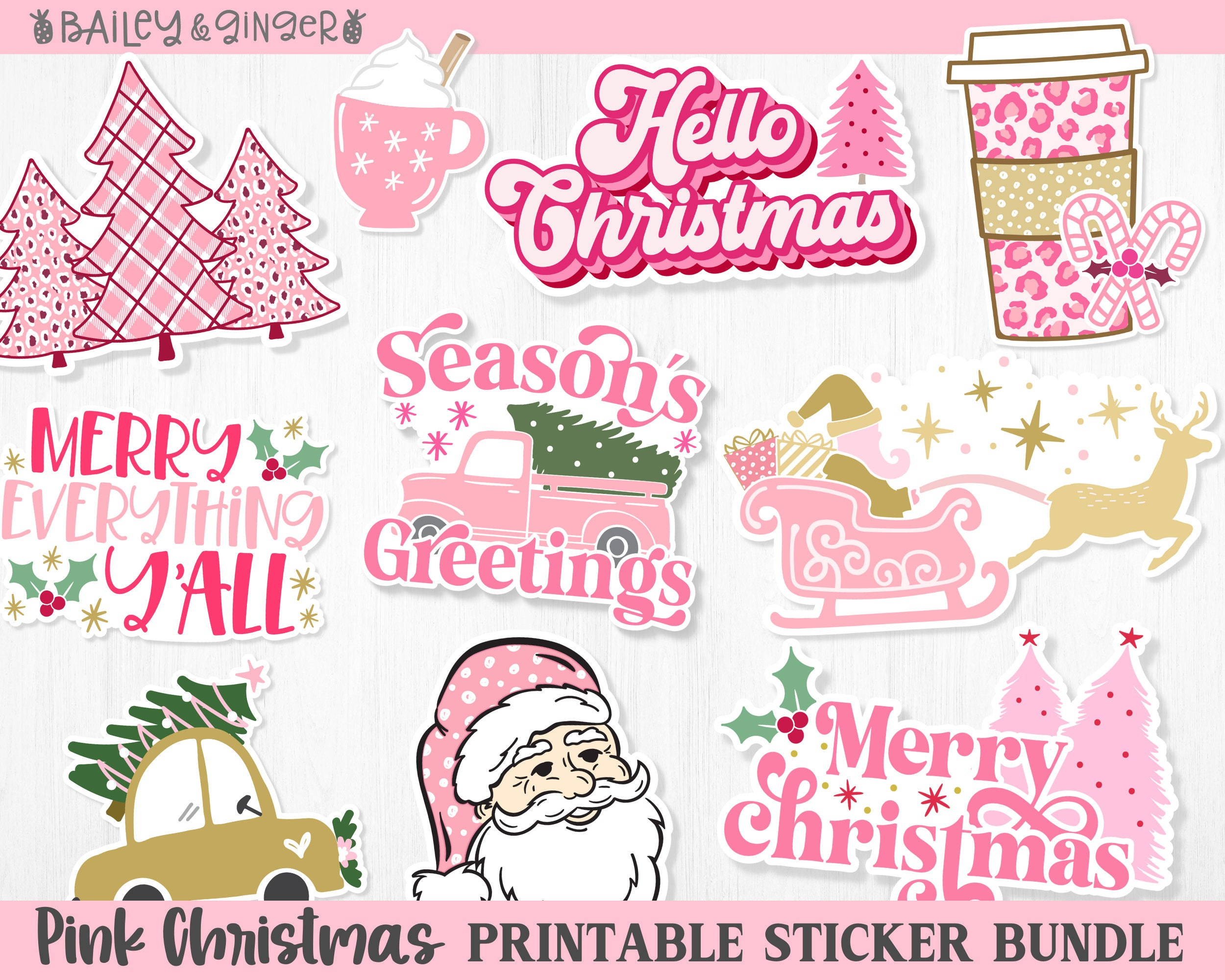 Printable Pink Christmas Sticker Bundle - Digital Png Stickers regarding Christmas Printable Stickers