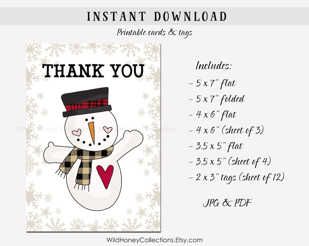 Printable Snowman Thank You Card &amp;amp; Tags: Winter Design (Digital intended for Winter Thank You Cards Printable