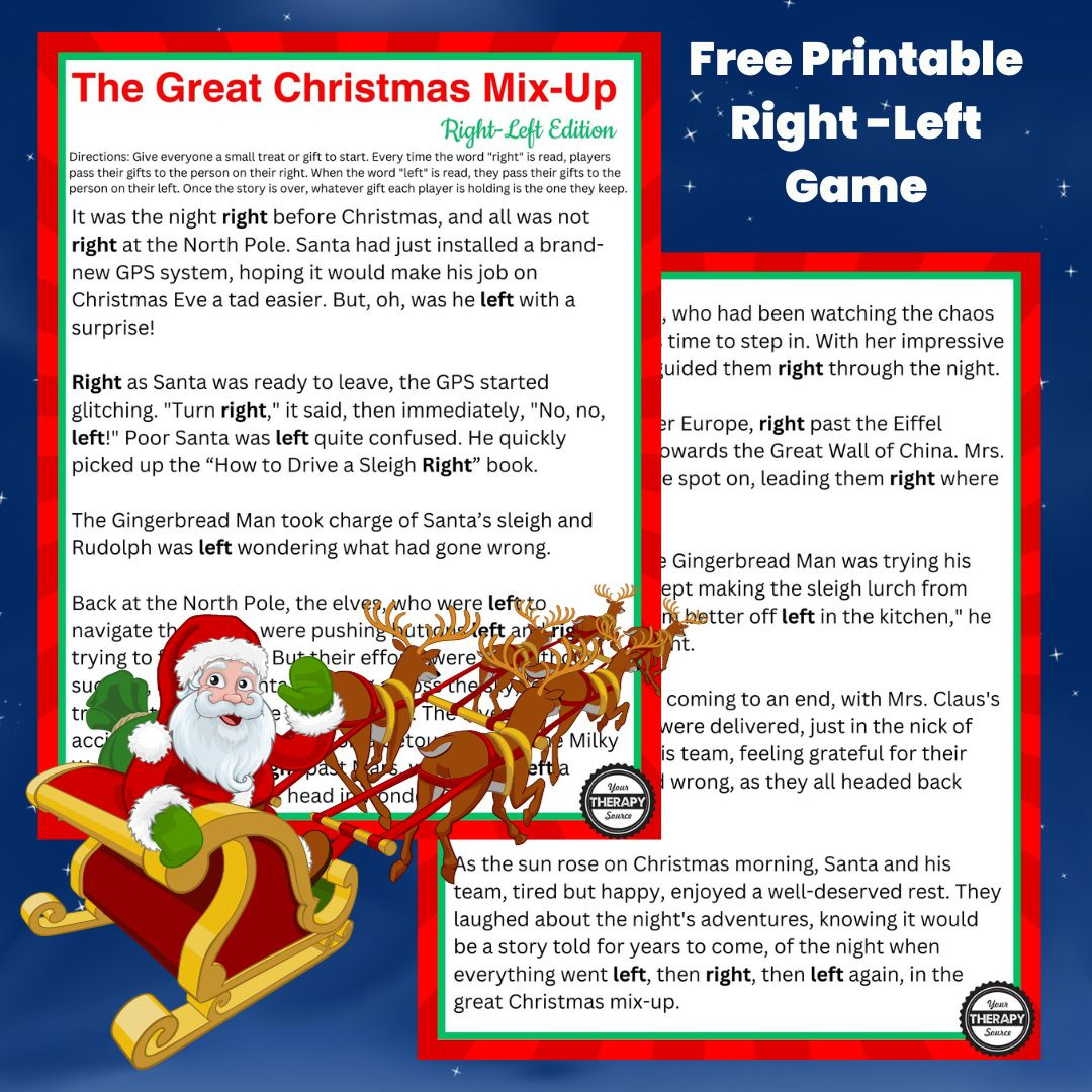 Right Left Christmas Game Printable - Free Story - Your Therapy Source regarding Left Right Christmas Game Printable Free Printable