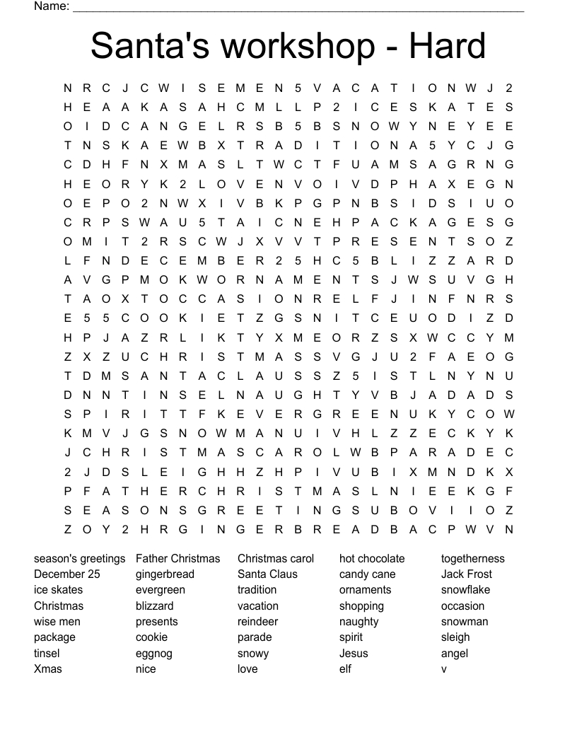 Santa&amp;#039;S Workshop - Hard Word Search - Wordmint in Hard Holiday Word Search Printable