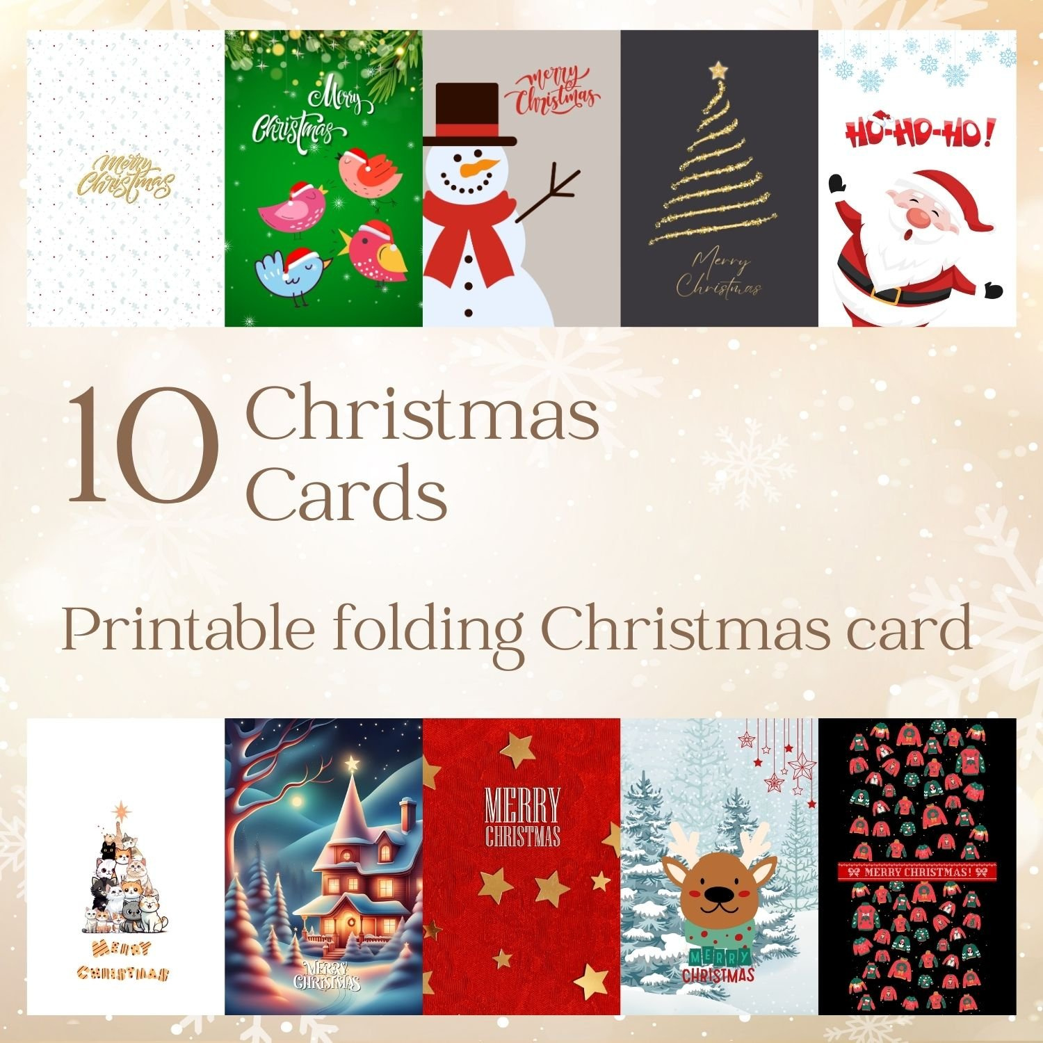 Set Of 10 Printable Christmas Cards - Christmas Greeting Cards with regard to Printable Christmas Card A4