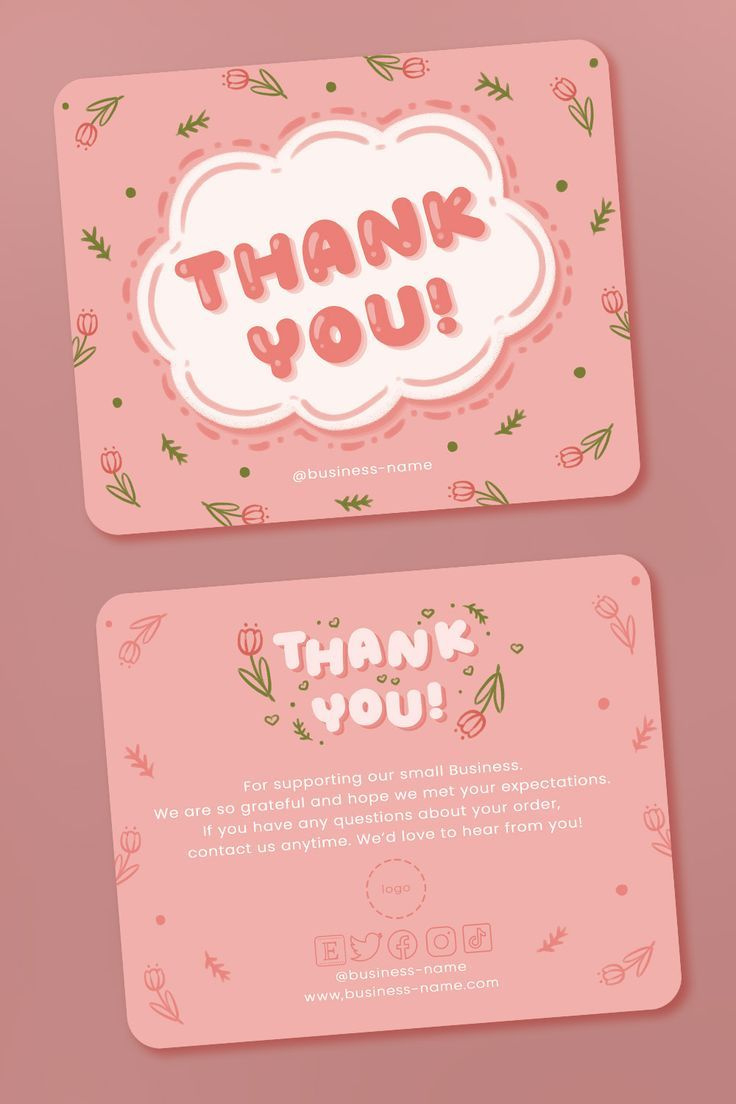 Small Business Thank You Card | Pink Kawaii Thank You Card within Pinterest Thank You Cards Printable