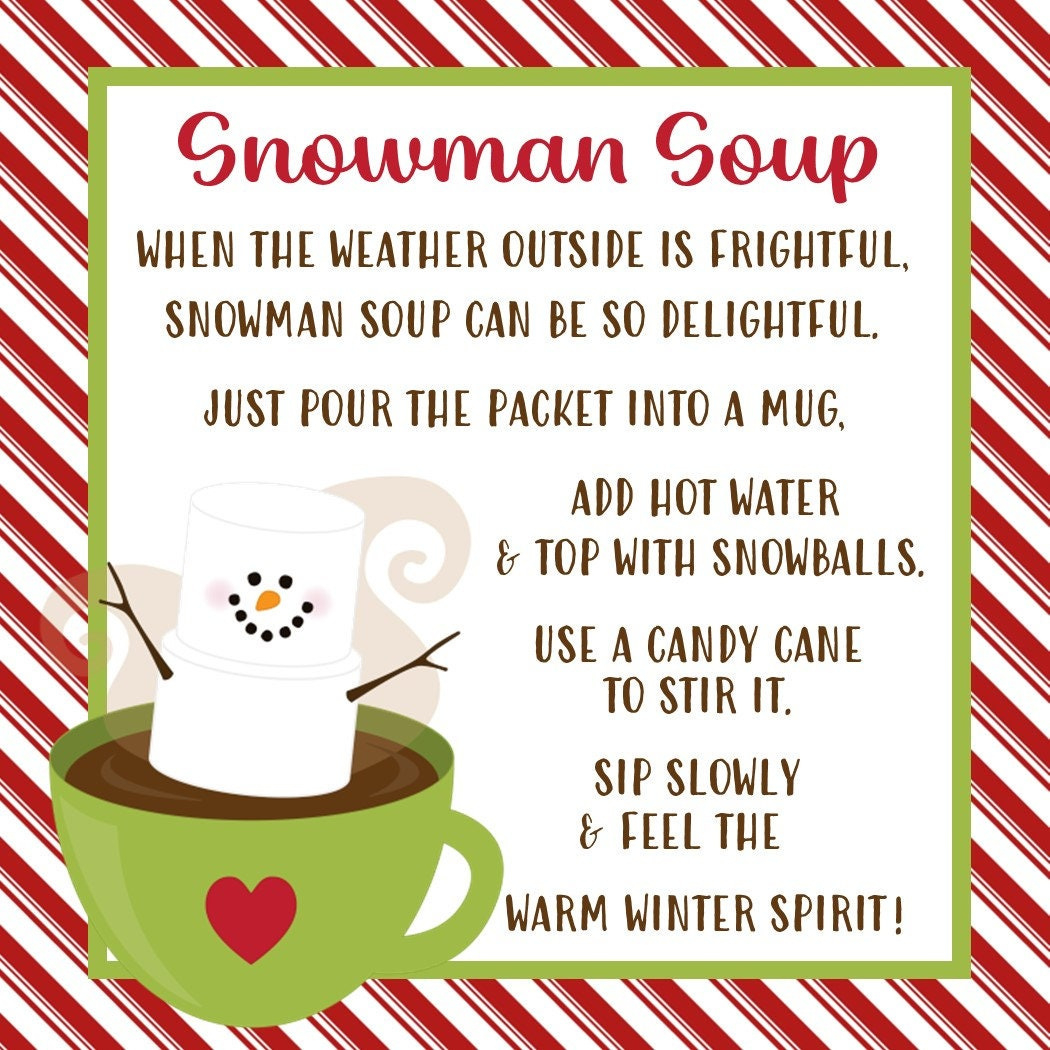 Snowman Soup Favor Tag - Printable File - Instant Download regarding Snowman Soup Poem Printable