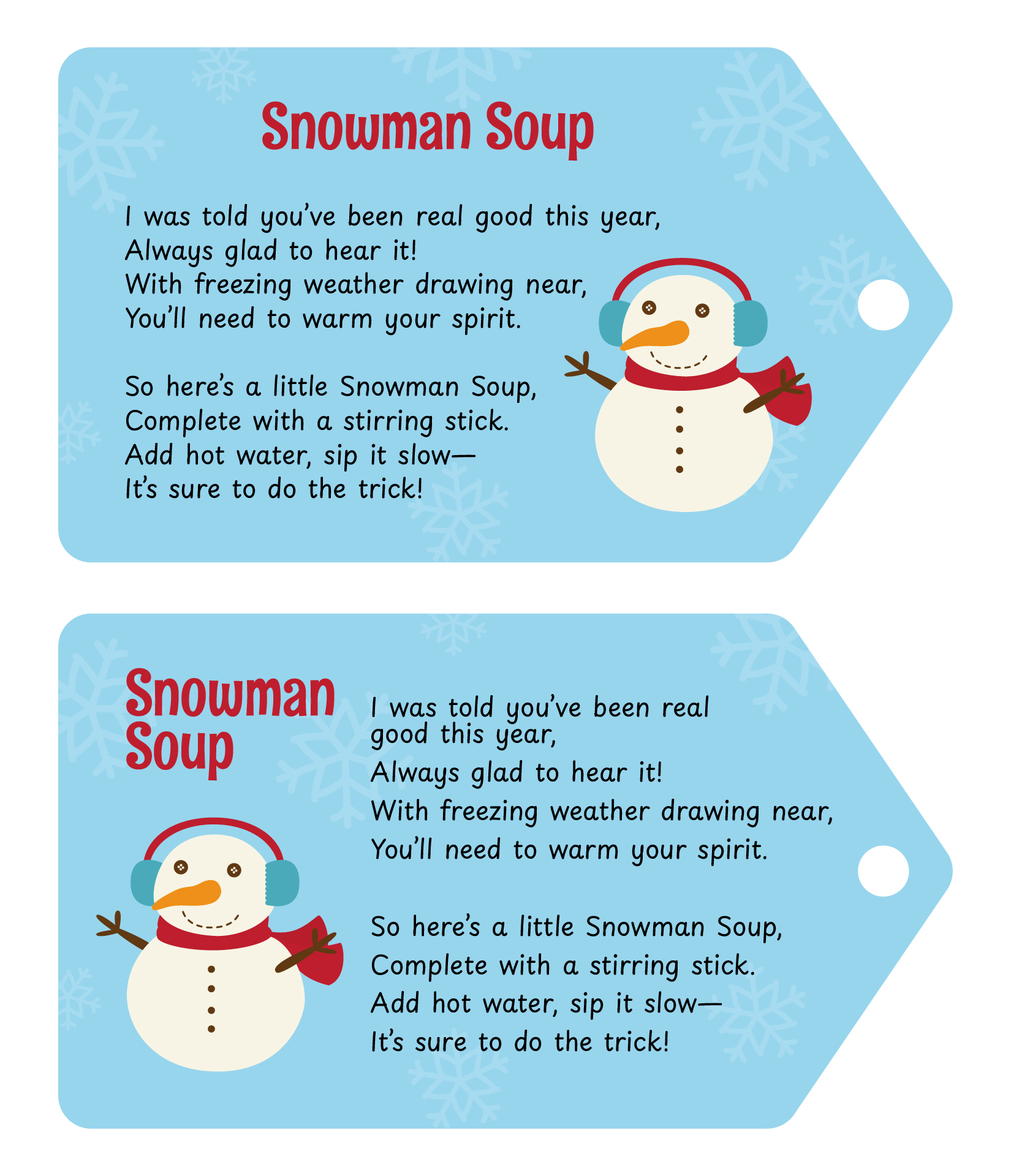 Snowman Soup Labels Free Printable within Snowman Soup Poem Printable Free