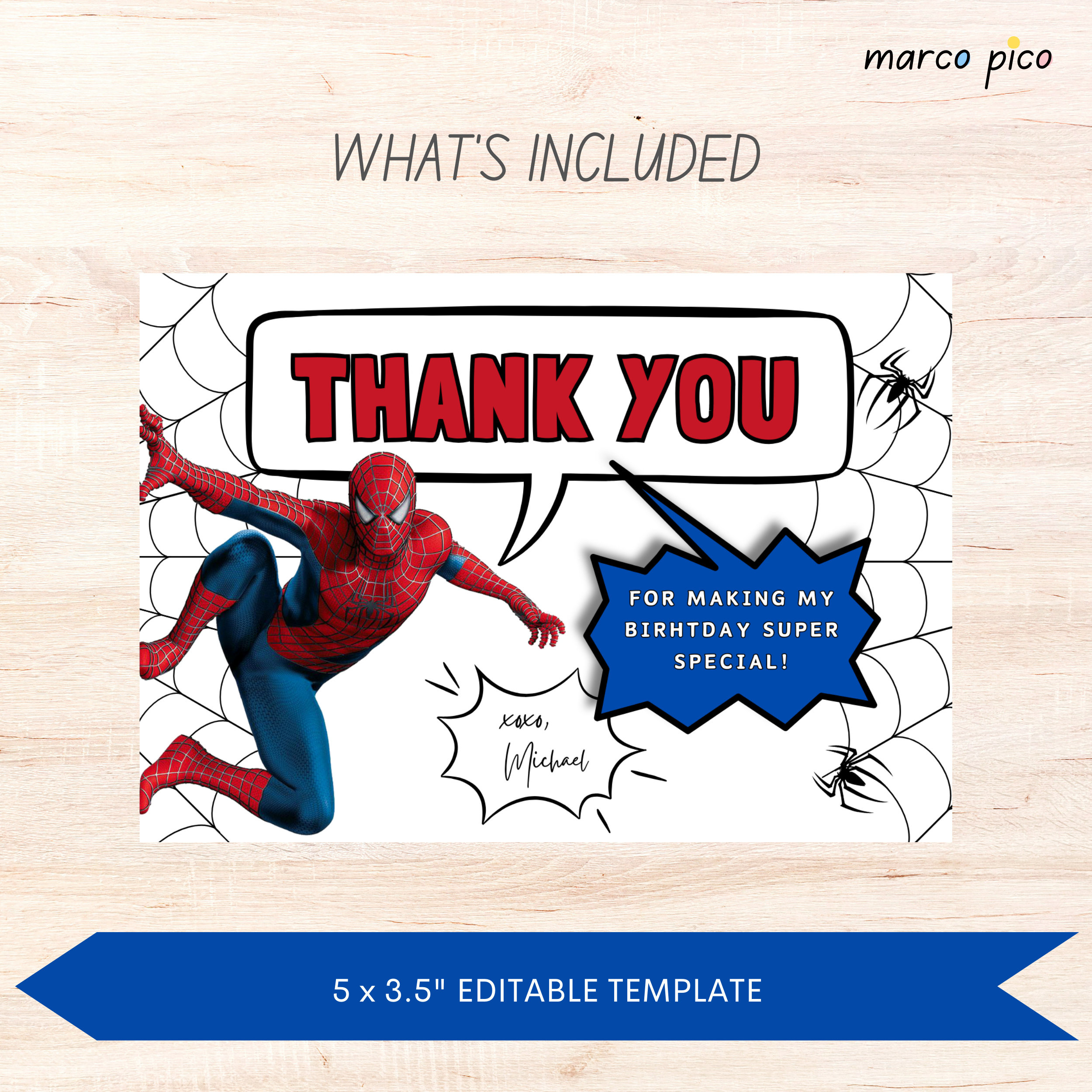 Spinne Comics Unter Dem Motto Dankeskarte Vorlage, Bearbeitbare within Spiderman Thank You Cards Printable Free