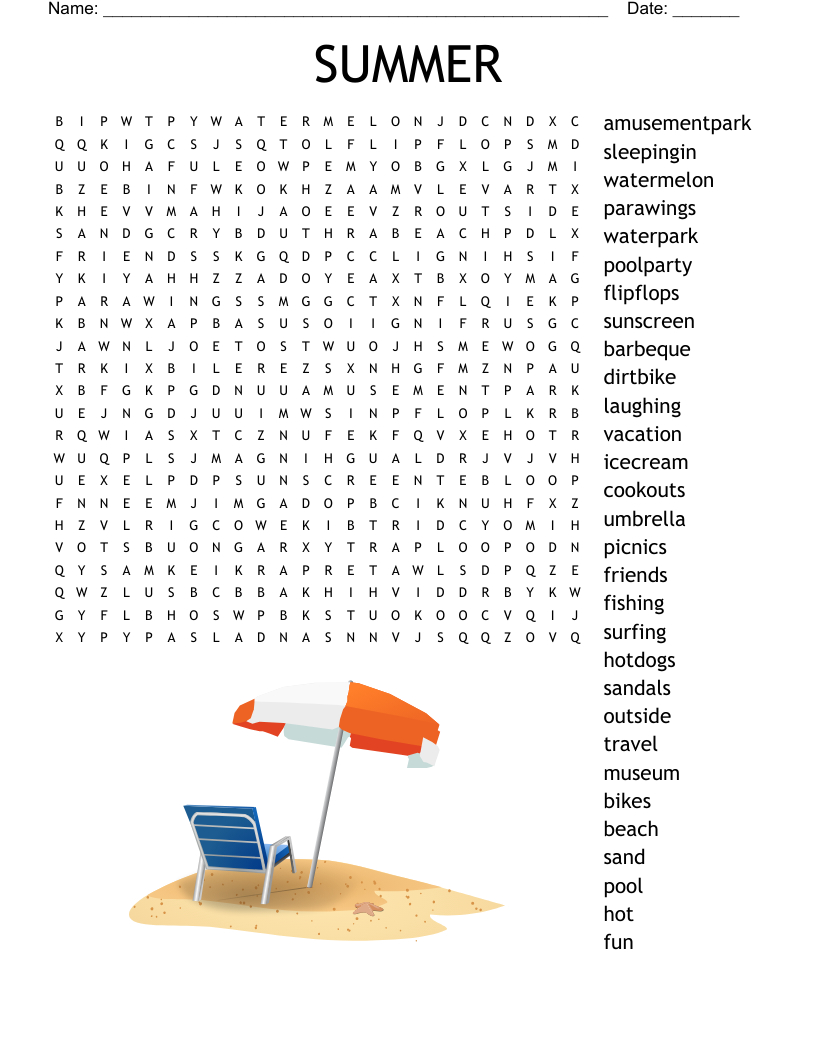 Summer Word Search - Wordmint with regard to Summer Holiday Word Search Printable Free