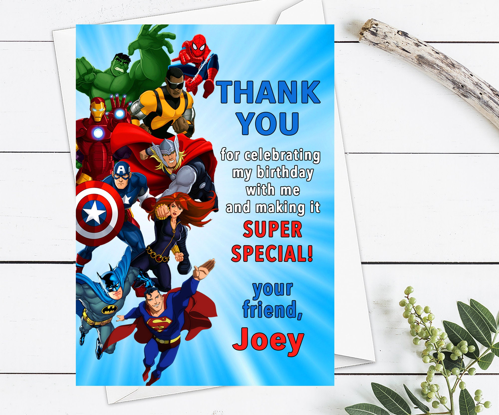 Superhero Thank You Card, Avenger Birthday Thank You Card with Avengers Thank You Cards Printable