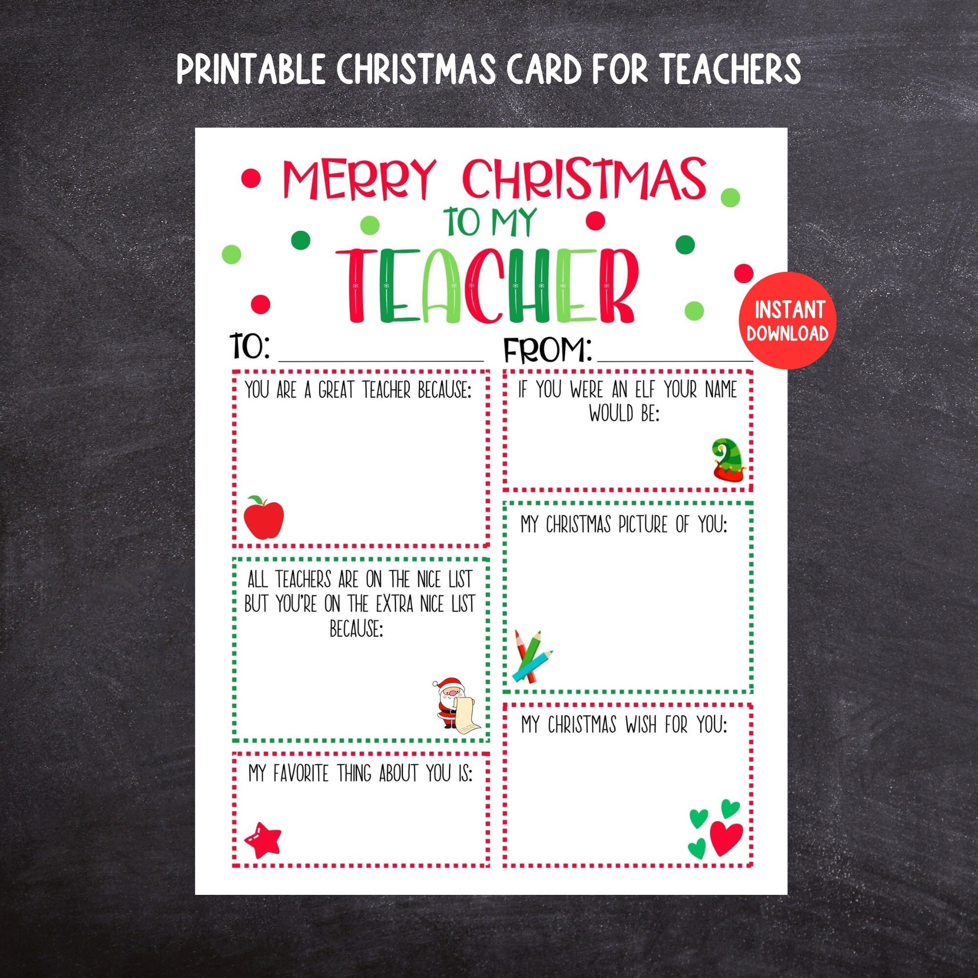 Teacher Christmas Card, Printable Kids Christmas Card For Teachers pertaining to Printable Christmas Card For Teacher