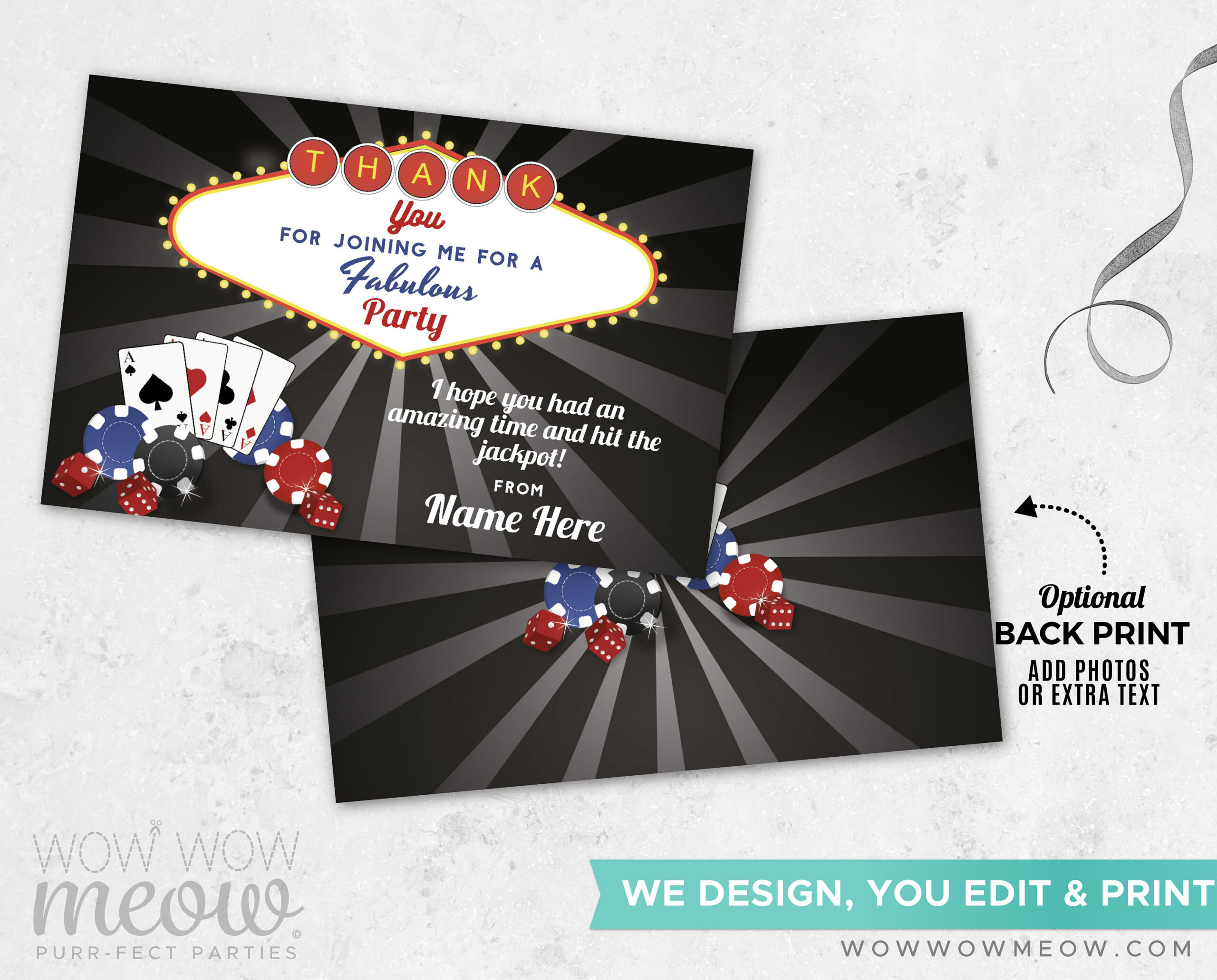Thank You Cards Casino Cards Dice Instant Download Las Vegas with Las Vegas Thank You Cards Printable