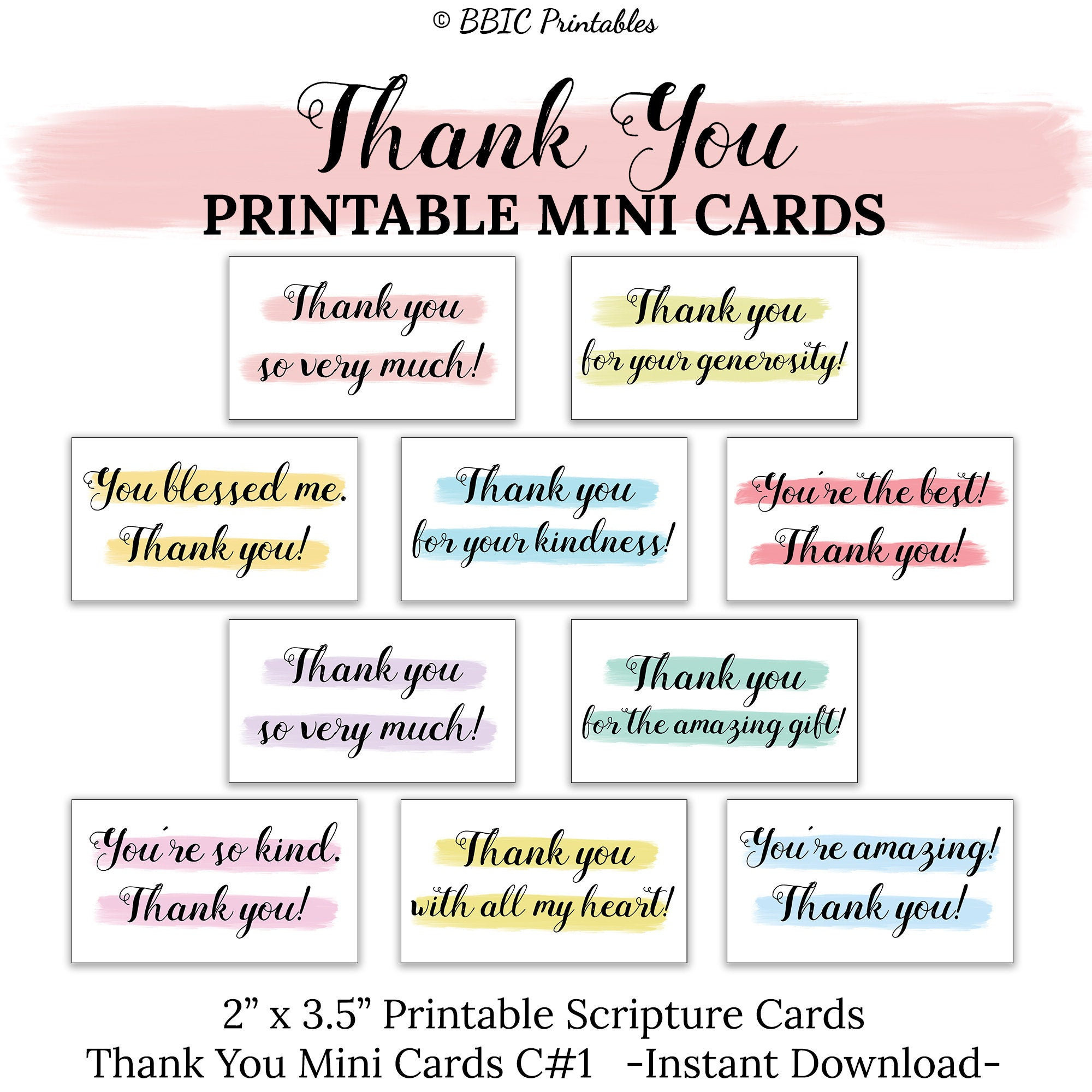 Thank You Printable Mini Cards -C1- Instant Download, Watercolor pertaining to Thank You Note Cards Free Printable Small