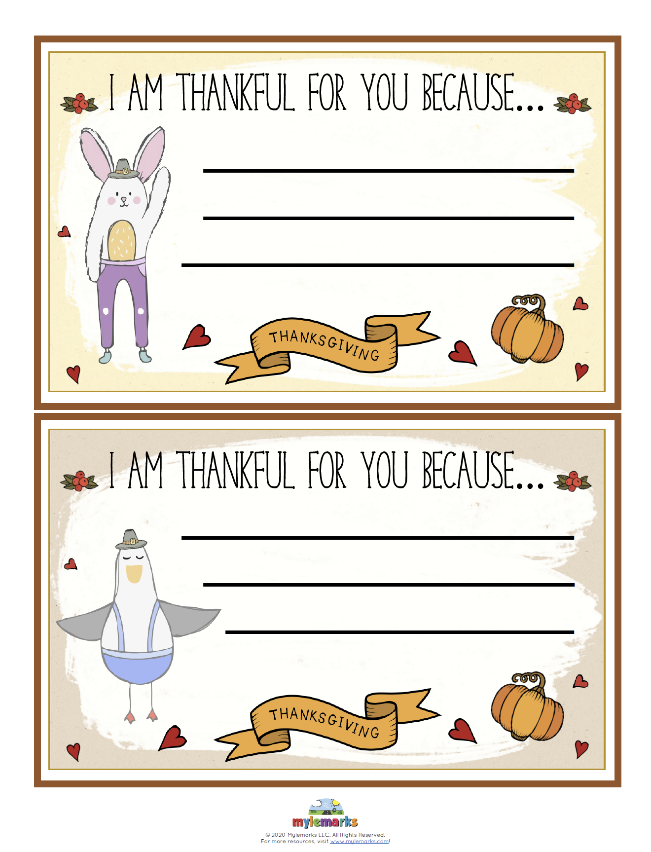 Thankful 4 You Cards with Thankful For You Cards Printable