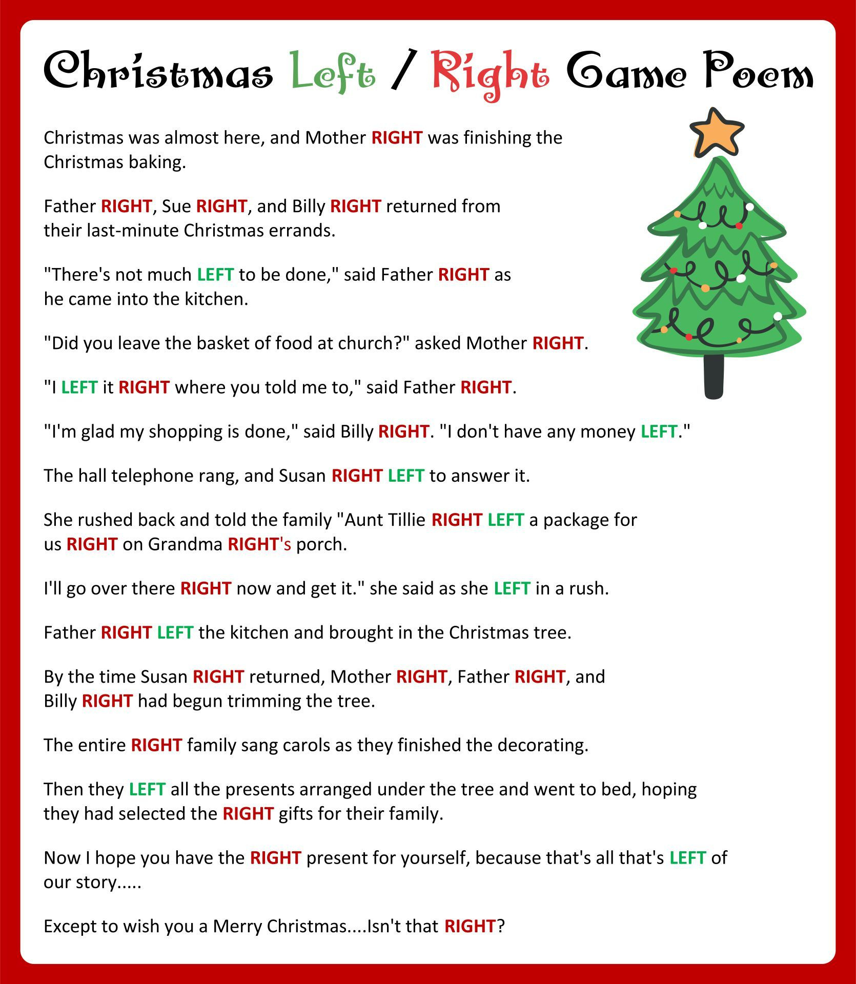 The Left Right Christmas Story intended for Left Right Christmas Nativity Game Printable