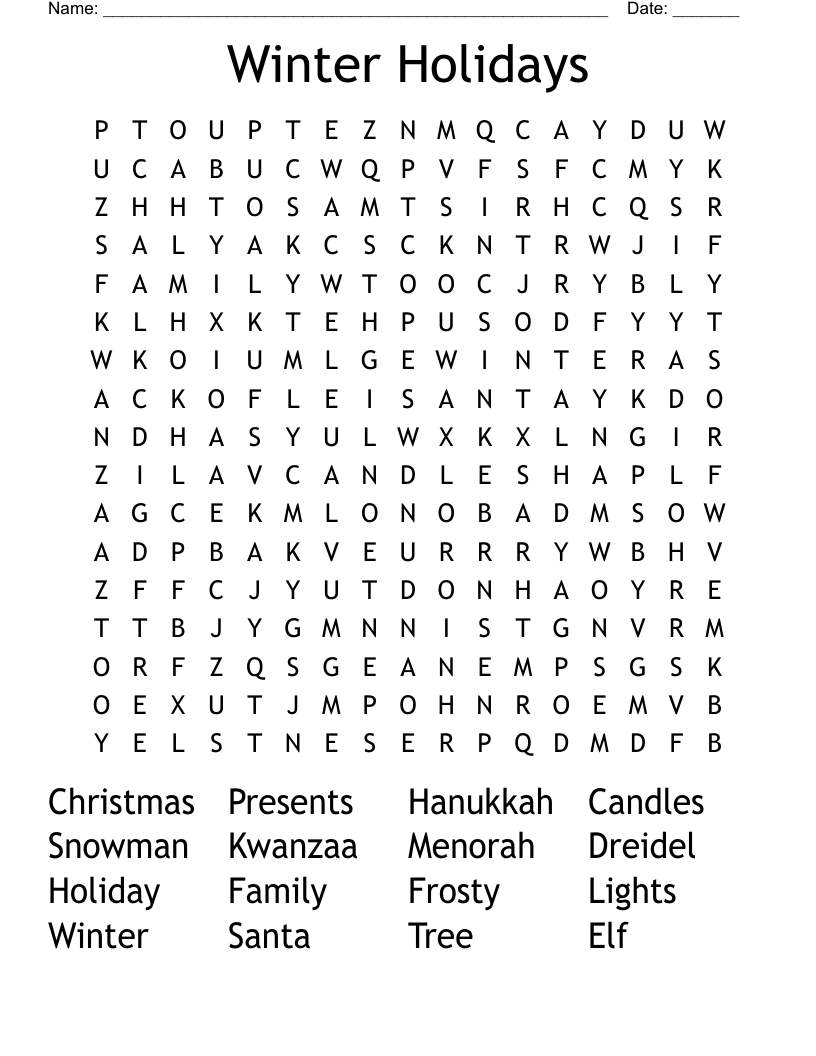 Winter Holidays Word Search - Wordmint in Winter Holiday Word Search Printable