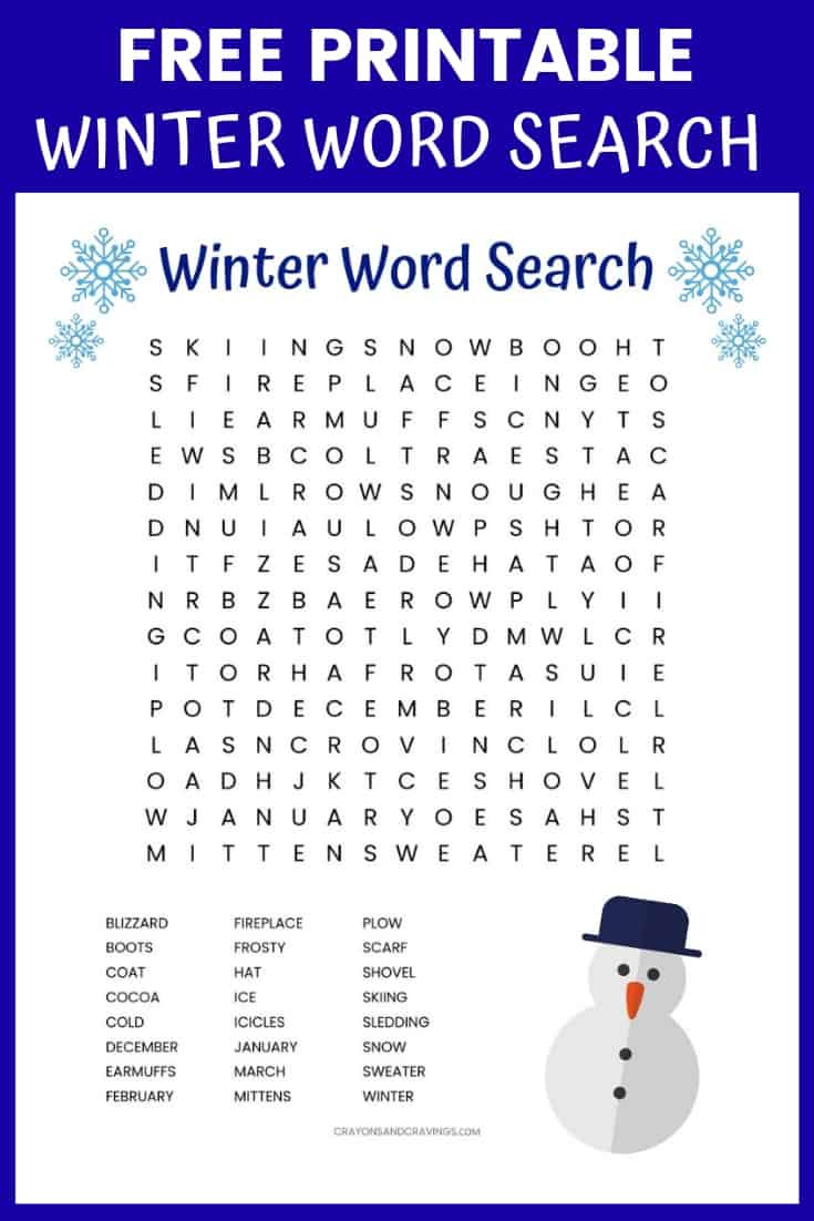 Winter Word Search Free Printable Worksheet pertaining to Winter Holiday Word Search Printable Free