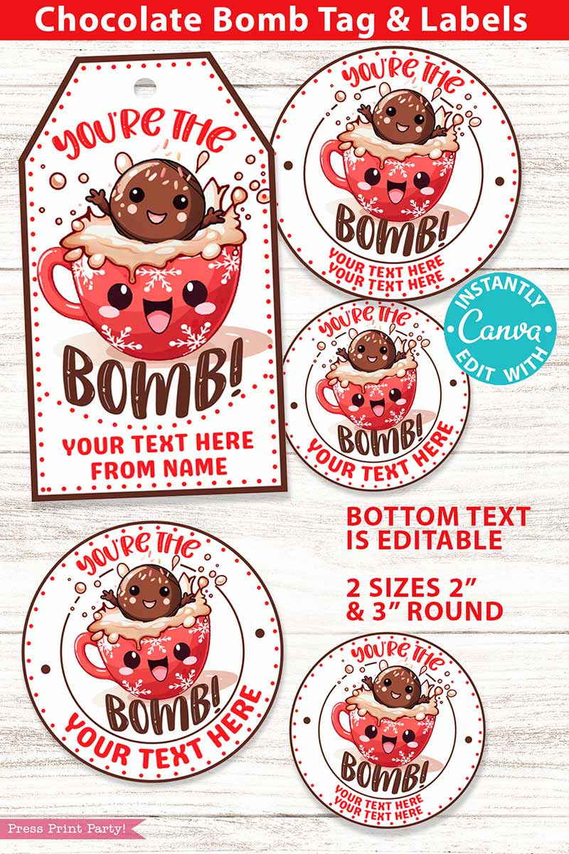 You&#039;Re The Bomb Christmas Hot Chocolate Bomb Tags - Press Print with regard to Free Printable Hot Cocoa Bomb Tags Christmas